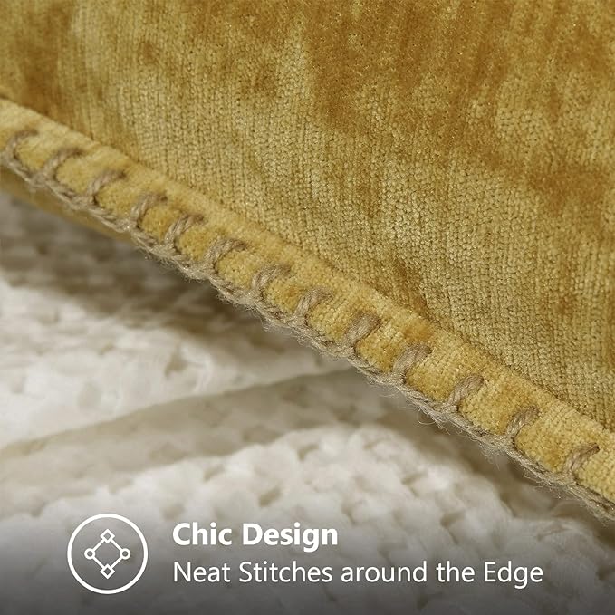 decorUhome Chenille Soft Throw Pillow Covers 26x26 Set of 2, Farmhouse Velvet Neutral Decorative Euro Pillow Covers with Stitched Edge for Couch Sofa Bed Home Decor, Mineral Yellow