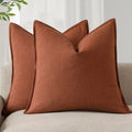 Foindtower Pack of 2, Decorative Linen Soild Throw Pillow Covers Soft Accent Cushion Case Farmhouse Neutral Pillowcase for Chair Couch Sofa Bedroom Living Room Home Decor 16 x 16 Inch Fall Rust Orange