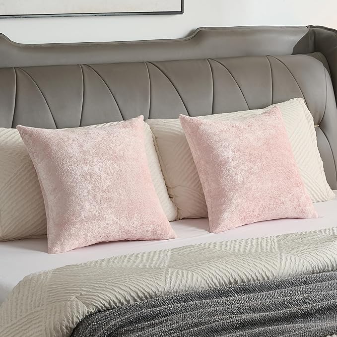 FUTEI Pink Flannel Throw Pillow Covers 18x18 Inch Set of 2,Soft Dimensional Textured Cushion Cases,Modern Home Decor for Couch Living Room