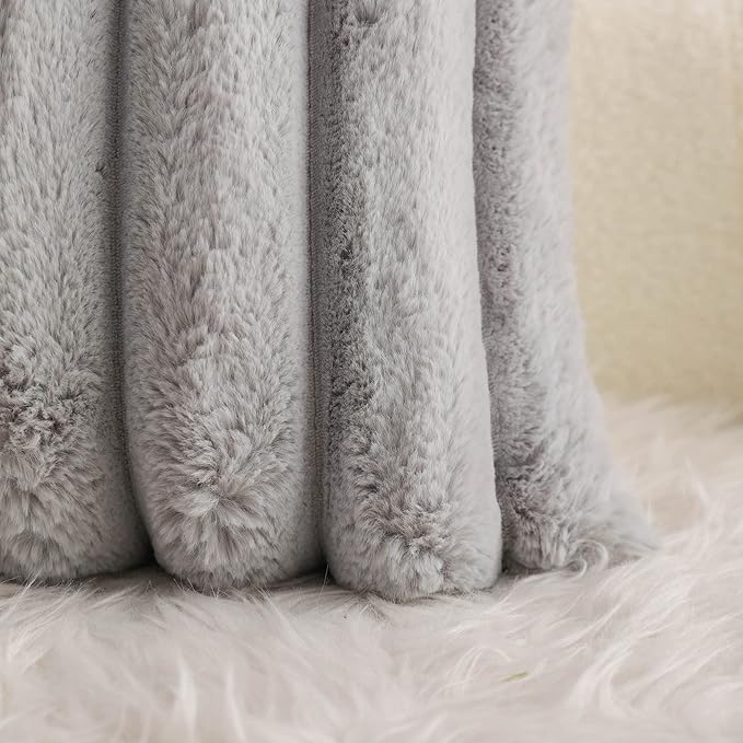 Neelvin Grey Faux Fur Cozy Soft Striped Decorative Throw Pillow Covers 16x16 inch Set of 2,Velvet Pillowcase Cushion Case for Sofa Couch