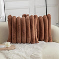 Neelvin Brown Faux Fur Cozy Soft Stripe Decorative Throw Pillow Covers 24x24 inch Set of 2,Velvet Pillowcase Cushion Case for Sofa Couch