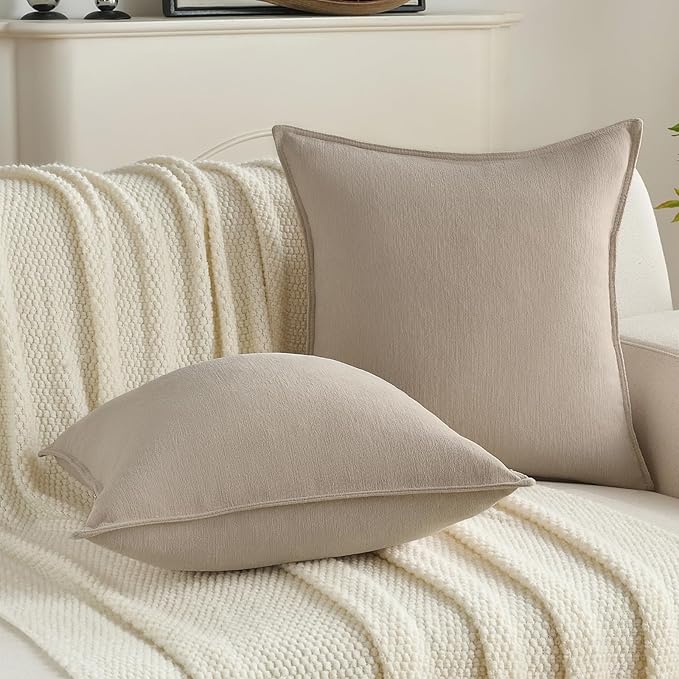 FUTEI Oatmeal Chenille Throw Pillow Covers 26x26 Inch Set of 2,Edges Double-Stitched Euro Pillow Shams,Modern Home Decor for Couch Living Room