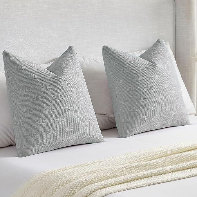 FUTEI Dusty Blue Chenille Decorative Throw Pillow Covers 26x26 Inch Set of 2,Soft Cozy Striped Geometric Patterns Euro Pillow Shams,Modern Home Decor for Couch Bed Living Room