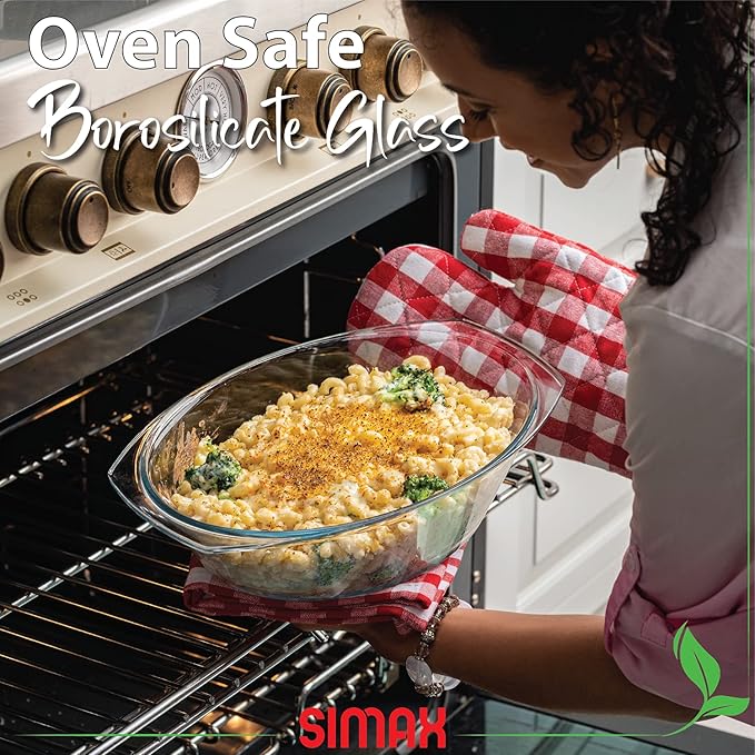 Simax Clear Oval Shaped Glass Casserole with Tight Fitting Lid – Heat, Cold and Shock Proof – Made in Europe – Oven, Freezer and Dishwasher Safe – 3 Quart (Plus 1.4 Quart Lid) Glass Baking Dish