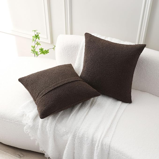 FUTEI Pack of 2 Dark Coffee Decorative Throw Pillow Covers 26x26 Inch Soft Cozy Solid Boucle Textured Euro Pillow Shams,Modern Home Decor for Couch Bed Living Room