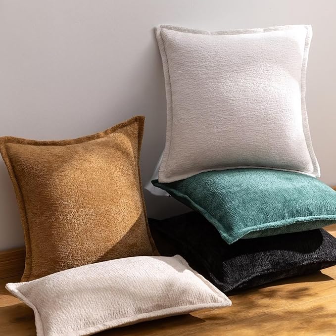 Cream White Decorative Throw Pillow Covers 12x20 Inch Set of 2 Cozy Soild Chenille Cushion Cases Soft Textured Lumbar Couch Pillows Cover Boho Accent Farmhouse Pillowcases for Sofa Bed