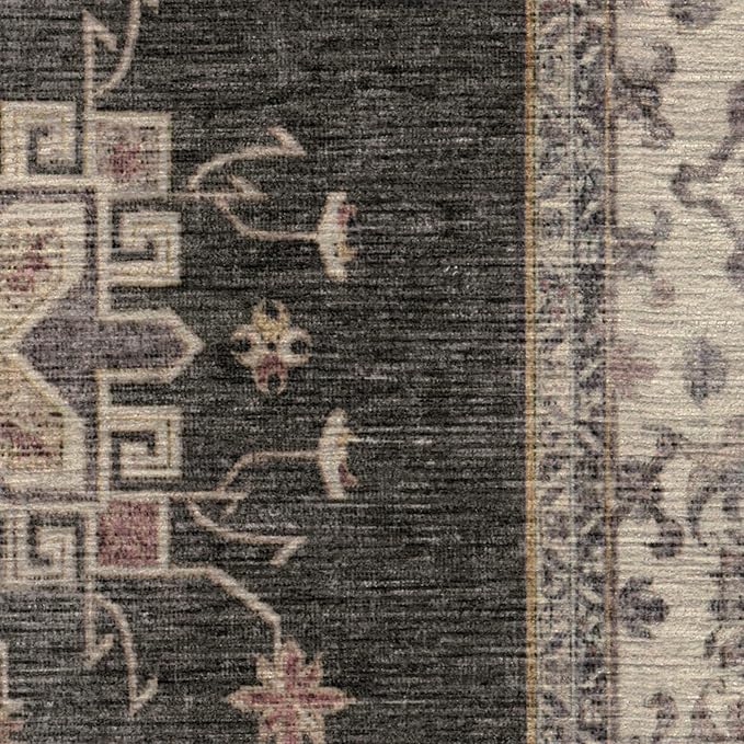 RUGGABLE Washable Vintage Area Rug – Verena Dark Wood 6x9, Stain-Resistant, Non-Slip – Medium Machine Washable Rugs for Living Room, Bedroom, Hallway, Entryway & Office–with Cushioned Pad