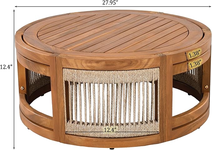 Christopher Knight Home Nesbit 4 Pieces Conversation Set, Acacia Wood Chat Set, Woven Rope Loveseat and Accent Chairs, Slat Panel Coffee Table, Patio Furniture Set for Backyard Balcony Garden, Beige