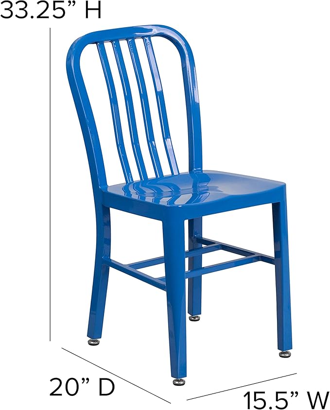 Flash Furniture Gael Commercial Grade 2 Pack Blue Metal Indoor-Outdoor Chair