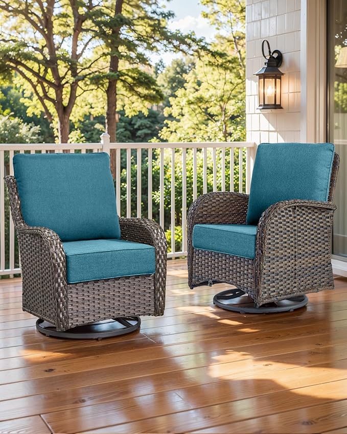 Luxury 22x24/22x25 6-Inch Outdoor Cushions for 5 Peice Patio Furniture Set - Set of 5 Water-Resistant Pillow for Dining Rocking Swivel Chairs Loveseat Couch Sectional Sofa - Peacock Blue