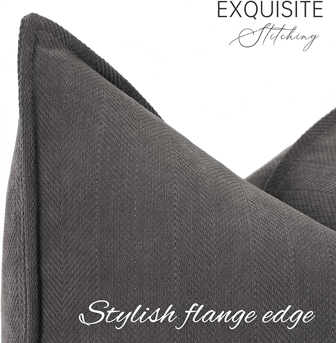 ZWJD Rustic Gray Pillow Covers 24x24 Set of 2 Chenille Throw Pillow Covers with Elegant Design Soft and Luxurious Decorative Throw Pillows for Couch, Bed, and Home Decor