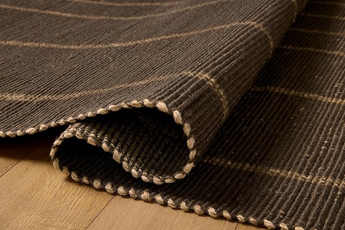 Loloi Leanne Ford Weatherstaff Collection WTS-01 Espresso/Natural 2'-3" x 3'-9" Accent Rug Jute, Striped, Neutral, Entryway, Mudroom, Bathroom, and Kitchen