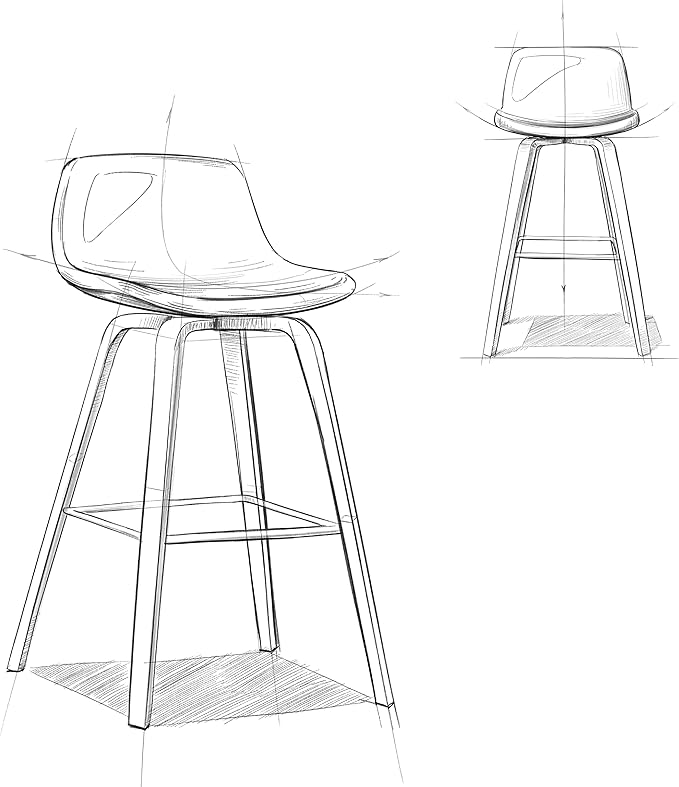 SIMPLIHOME Randolph Counter Stools (Set of 2) - 28 Inch Seat Height Upholstered Bentwood Kitchen Seats in Medium Blue Linen Look Fabric, Mid Century Modern Seating with Curved Backrest and Footrest