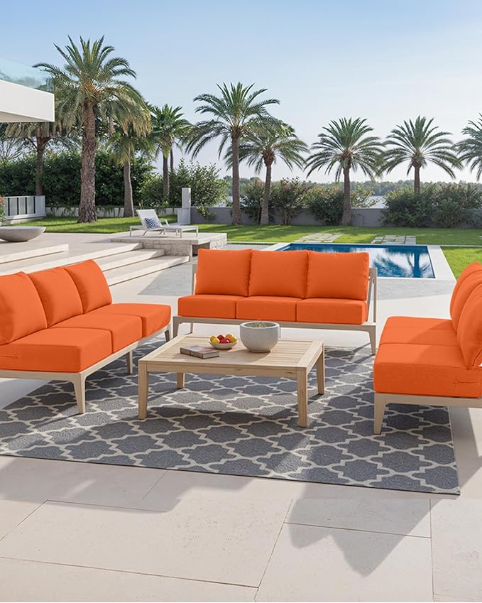 Luxury 24x24x6 Inch Outdoor Chair Cushions Set of 4 - Heavy Duty Water-Resistant Comfortable Cushion for Patio Furniture Set Dining Gliding Rocking Chairs Loveseat L-Shape Sofa - Orange