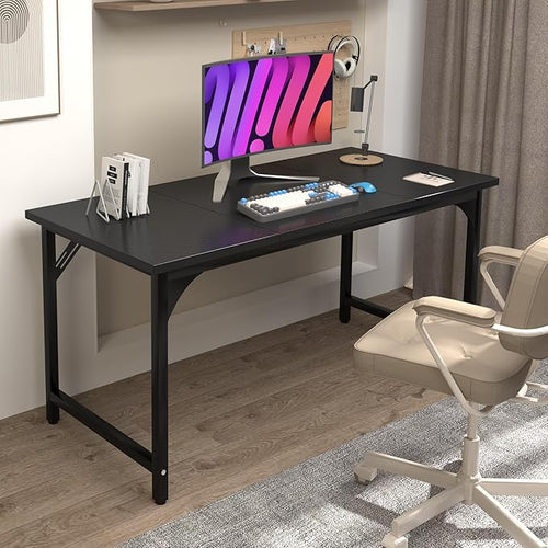 55inch Computer Desk with Deeper Carbon Fiber Desktop, Gaming Office Desk with Sturdy Metal Frame,Home Office Desk for Gaming, Working, Studying, Black