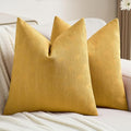 FUTEI Mustard Yellow Chenille Decorative Throw Pillow Covers 22x22 Inch Set of 2,Soft Cozy Striped Geometric Patterns Cushion Cases,Modern Home Decor for Couch Bed Living Room