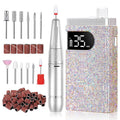 CHRISTINE SHELLY Rechargeable 35000RPM Nail Drill Sparkling Portable Professional Electric Nail File with 12 Drill Bit for Acrylic/Gel Nails Professional Nail Tools for Manicure Pedicure, Glitter