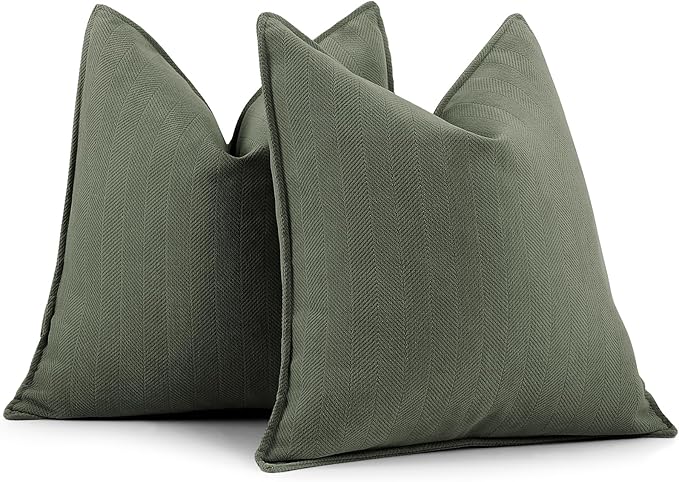 ZWJD Army Green Pillow Covers 26x26 Set of 2 Chenille Throw Pillow Covers with Elegant Design Soft and Luxurious Decorative Throw Pillows for Couch, Bed, and Home Decor