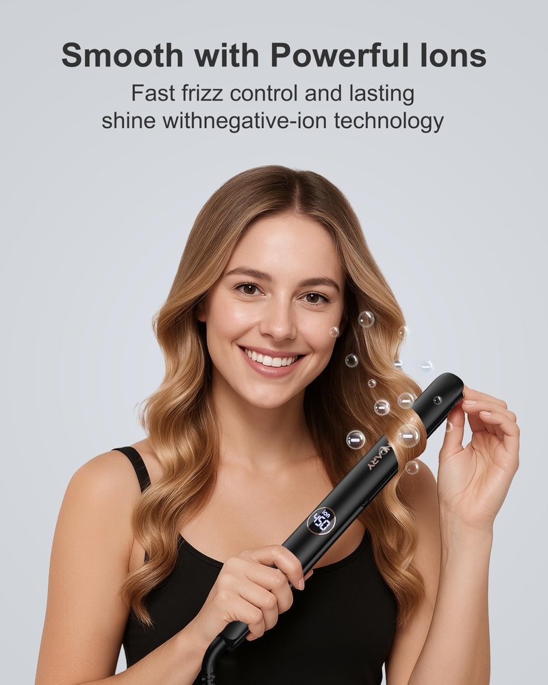 ANNLARY Hair Straightener 1 Inch Flat Iron and Curler 2 in 1, 15s Fast Heating, Professional Titanium Ceramic Ionic Dual Voltage Straighteners for All Hair Types