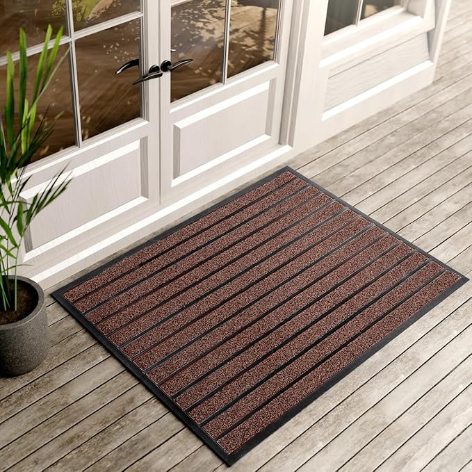 ubdyo Extra Durable Door Mat - Dirt Trapping Outdoor Welcome Mats - Non-Slip Outdoor Indoor Entrance - Low Profile Front Doormat (47" x 32", Bright Burgundy)