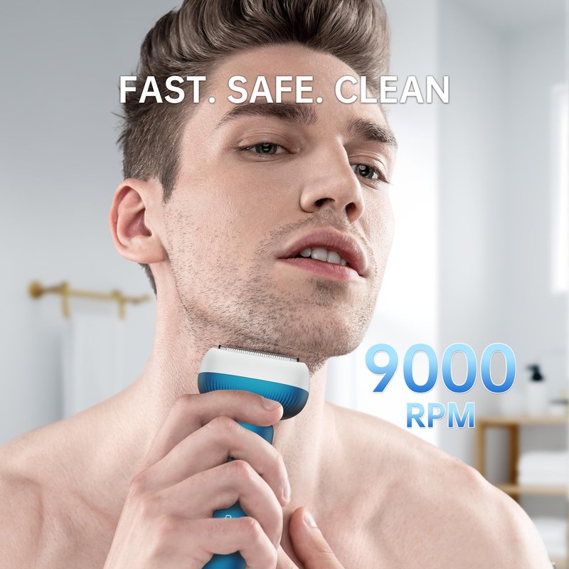 Electric Shaver for Men with Floating Arc 3-Blade, 9000 RPM, Magnetic Head, 1 Hour Fast Type-C Charging can Last for 60 Days, IPX7 Waterproof, Skin-Friendly Blade for Smooth Shaving, Navy
