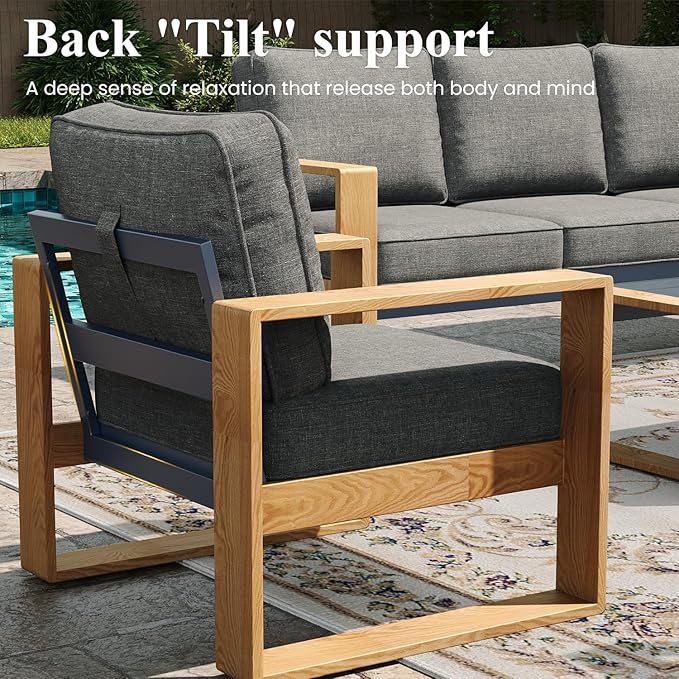 LayinSun Aluminum Patio Furniture Set 2 Chair, Oversized Seat with Hight Back, Outdoor Conversation Sets for Porch, Balcony, Deck