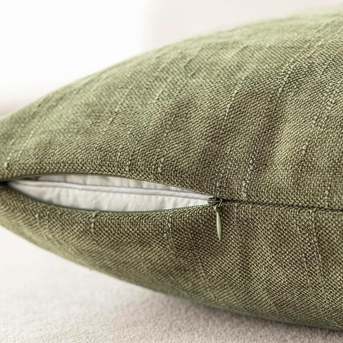 Foindtower Pack of 2 Soft Textured Chenille Throw Decorative Pillow Covers Square Accent Solid Cushion Cover Cozy Neutral Farmhouse Pillow Case for Couch Sofa Bedroom Living Room 24x24 Inch,Sage Green
