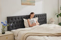 Kingfun Tufted Upholstered King Size Bed Headboard in Modern Button Design, Adjustable Solid Wood Head Board, Premium Linen Fabric Padded Headboards in Bedroom (Dark Grey)