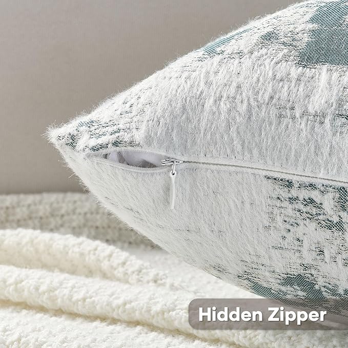 FUTEI Teal White Decorative Throw Pillow Covers 18x18 Inch Set of 2,Soft Faux Cashmere Jacquard - Textured & Cozy Cushion Case,Modern Home Decor for Couch Bed Living Room