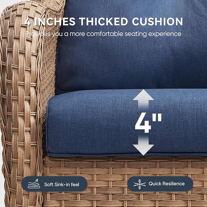10-Piece Outdoor Patio Cushion Set - Fade & Water Resistant with Removable Olefin Cover, 22x24x4 Inch Memory Foam Cushions for Wicker Sectional Sofa – Blue/Crescent