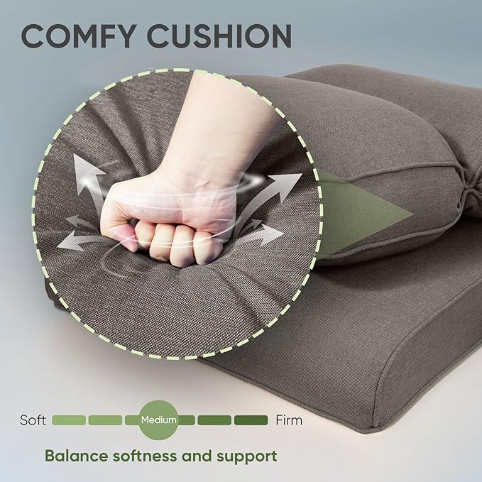 Outdoor Chair Cushion Set, 25 x 22 Deep Seat Cushion, Patio Chair Cushions for Outdoor, Include 1 Seat Cushion and 1 Back Cushion, Gray