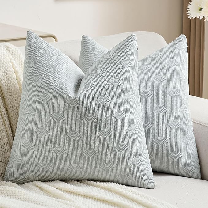 FUTEI Light Grey Chenille Decorative Throw Pillow Covers 16x16 Inch Set of 2,Soft Cozy Striped Geometric Patterns Cushion Case,Modern Home Decor for Couch Bed Living Room