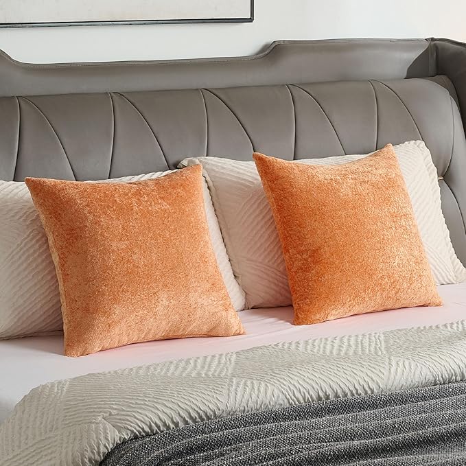 FUTEI Orange Flannel Throw Pillow Covers 24x24 Inch Set of 2,Soft Dimensional Textured European Cushion Cases,Modern Home Decor for Couch Living Room
