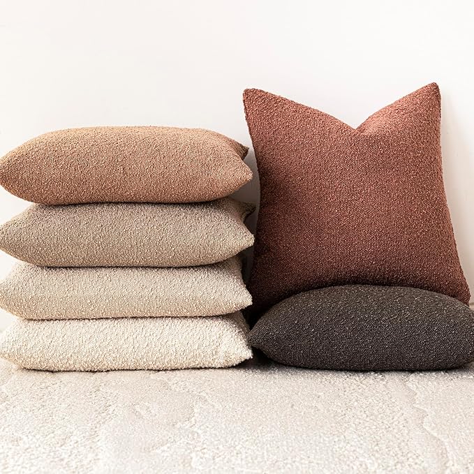 Foindtower Pack of 2, Decorative Textured Boucle Throw Pillow Covers Accent Solid Pillow Cases Soft Cozy Couch Cushion Case for Chair Sofa Bedroom Living Room Home Decor 16x16 Inch Orange Rust Red