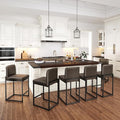 PHI VILLA Dark Grey Bar Stools Set of 6, Counter Height Bar Stool Faux Leather Barstools with Back, 24 inch Kitchen Bar Chairs
