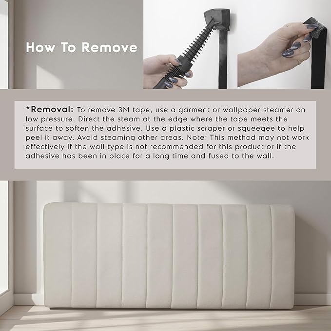 Upholstered Full Headboard - Easy Assemble Channel Stitched Headboard Full Size - Wall Mounted Headboards with 3D Soundproof Wall Panels Peel & Stick Floating Headboards, Linen