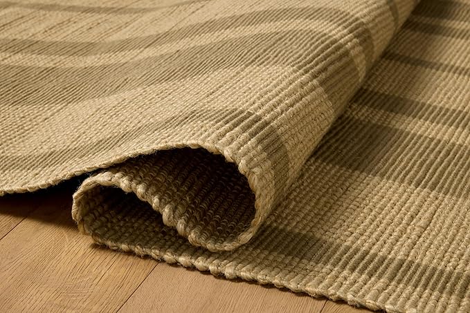 Loloi Leanne Ford Weatherstaff Collection WTS-03 Natural/Olive 9'-3" x 13' Area Rug Jute, Striped, Neutral, Living Room, Bedroom, Dining Room