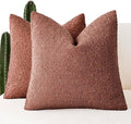 Foindtower Pack of 2 Textured Boucle Throw Pillow Covers Accent Solid Pillow Cases Cozy Soft Decorative Couch Cushion Case for Chair Sofa Bedroom Living Room Home Decor 18x18 Inch Orange Rust Red