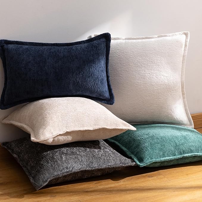Navy Blue Decorative Throw Pillow Covers 24x24 Inch Set of 2 Cozy Soild Chenille Cushion Cases Soft Textured Square Couch Pillows Cover Boho Accent Farmhouse Pillowcases for Sofa Bed