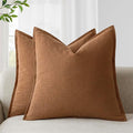 Foindtower Pack of 2, Decorative Linen Soild Throw Pillow Covers Soft Accent Cushion Case Boho Farmhouse Pillowcase for Chair Couch Sofa Bedroom Living Room Home Decor 16 x 16 Inch Orange Brown