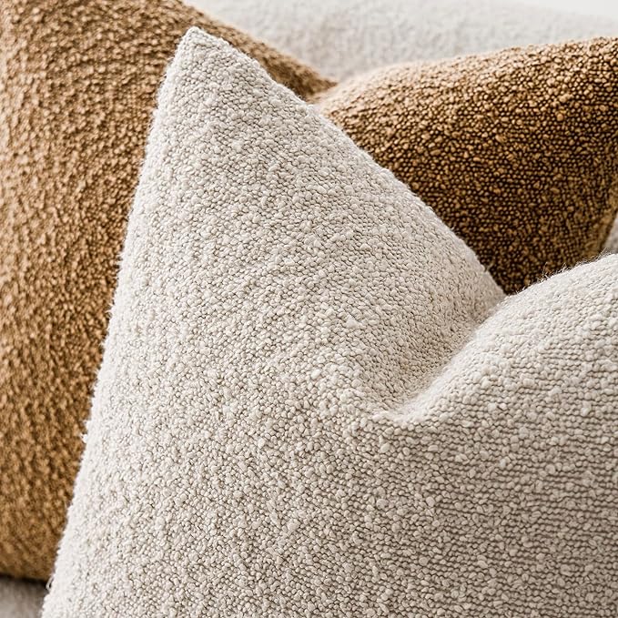 Foindtower Pack of 2, Decorative Textured Boucle Throw Pillow Covers Accent Solid Pillow Cases Cozy Soft Couch Cushion Case for Chair Sofa Bedroom Living Room Home Decor 22 x 22 Inch Ivory Beige