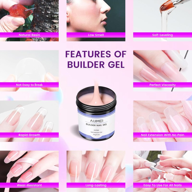 AIJIMEI150g Nude Color Hard Builder Gel Carving Patterns Decoration DIY Nail Design Nail Extension Gel for Salon &Home Use