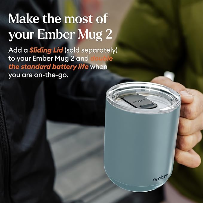 Ember Temperature Control 14oz Smart Mug 2, App-Controlled and Rechargeable Heated Coffee Cup Warmer with Intelligent LED Display, Powder Blue