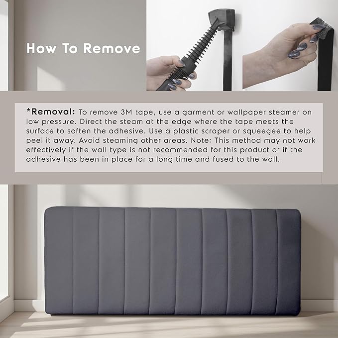 Hearth & Harbor Upholstered Twin Headboard - Easy Assemble Channel Stitched Headboard Twin Size - Wall Mounted Headboards with 3D Soundproof Wall Panels Peel & Stick Floating Headboards, Grey