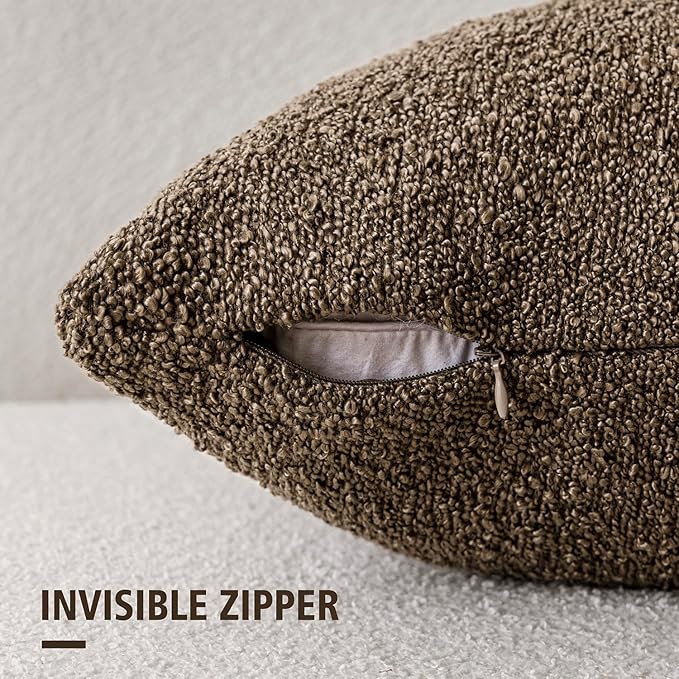 Foindtower Set of 2, Decorative Textured Boucle Throw Pillow Covers Accent Solid Pillow Cases Soft Cozy Couch Cushion Case for Chair Sofa Bedroom Living Room Home Decor 24x24 Inch Light Brown