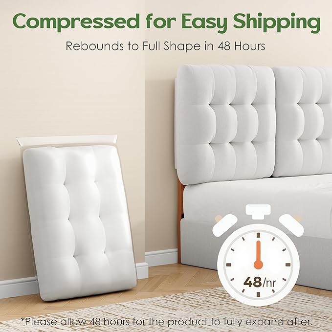 Tufted Upholstered Full Headboard, Adjustable Height Full Size Headboard Only from 39”to 44” with Durable Solid Wood Legs, Modern Button Diamond Fabric Head Board with Width Adapters, Beige