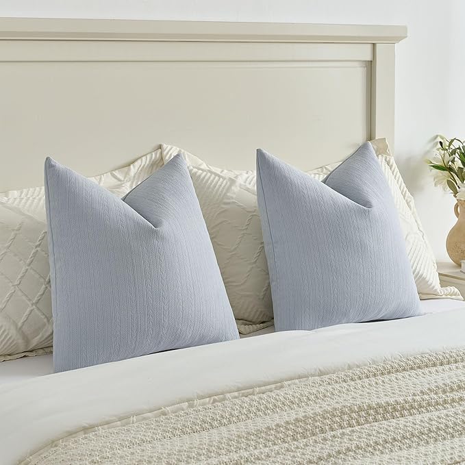 FUTEI Light Blue Decorative Throw Pillow Covers 24x24 Inch Set of 2,Soft Cozy Wheat Ear Striped Patterns European Cushion Cases,Modern Home Decor for Couch Bed Living Room