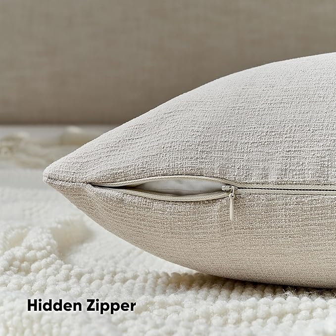 FUTEI Oatmeal Chenille Decorative Throw Pillow Covers 24x24 Inch Set of 2,Soft Cozy Faux Linen Textured European Pillow Shams,Farmhouse Home Decor for Couch Living Room