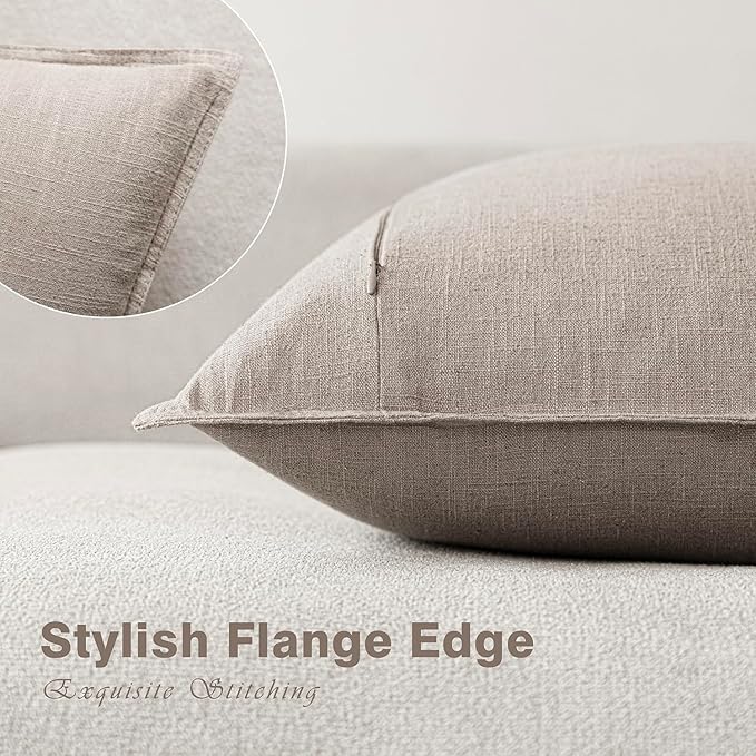 Foindtower Set of 2, Decorative Linen Soild Throw Pillow Covers Soft Accent Cushion Euro Case Boho Farmhouse Pillowcase for Chair Couch Sofa Bedroom Living Room Home Decor 16 x 16 Inch Natural Linen
