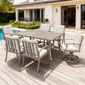 7-Piece Outdoor Dining Set, Aluminum Patio Dining Set with Umbrella Hole, Patio Table Furniture Sets with Cushions, 4 Dining Chairs, and 2 Swivel Chairs for Deck, Garden, Backyard, Limed Oak